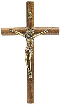 Intercession Cylindric Wall Solid Wood Cross Crucifix (Antique Gold)