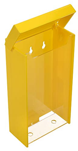 Gelbe Prospektbox Din Lang wetterfest, für Außen, mit Deckel, aus Acrylglas | Wetterfeste Outdoor Flyerbox, Durhcishtige Frontseite , DIN Lang Format 10x21 / 10,5x21 / zur Wandmontage