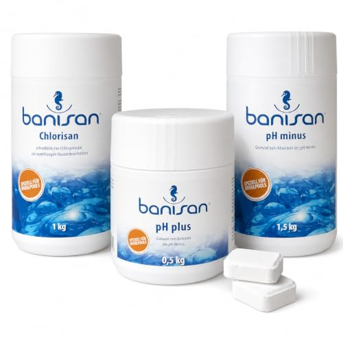 Banisan Sparset Chlorisan Chlorgranulat pH-Plus Granulat + Banisan pH-Minus Wasserpflege für Whirlpools SwimSpa Wasserpflege Set