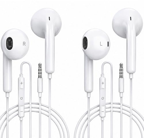 2 Pack 3.5mm Wired Headphone Plug, In-Ear Earphones, Noise Isolating with Built-in Microphone & Volume Control Compatible with iPhone iPad iPod MP3 MP4 Samsung Huawei Laptop