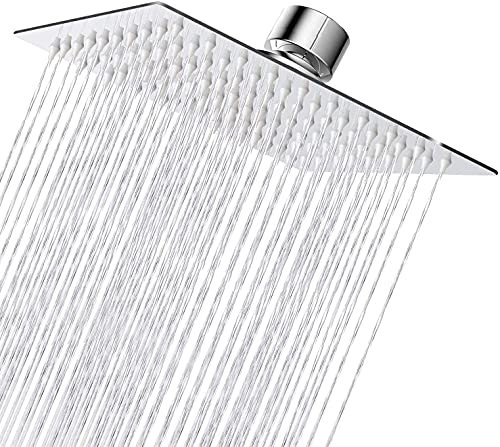 VIGIME Rain Shower Head, 8 Inch Square High Pressure Stainless Steel Showerhead, Ultra-Thin Best Pressure Boosting with Silicone Nozzle, High Flow Rainfall Shower Head Chrome Finish