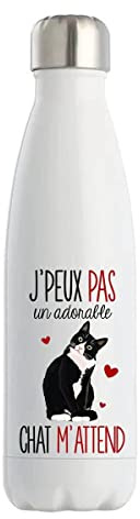 Bouteille Isotherme chat j'peux pas | Gourde conservation chaleur double paroi isolante et réutilisable | Idée cadeau originale et drôle