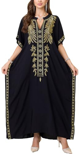 LikeJump kvinnor boho kaftan strandkläder för kvinnor, kimono, maxiklänning, plusstorlek., Svart blommig, en storlek