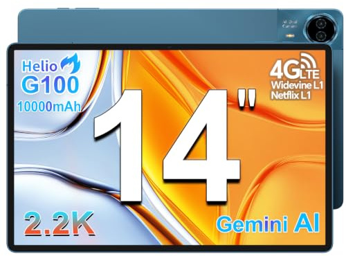 TECLAST T70 surfplatta 14 tum 2,2K spelsurfplattor, Helio G100 2,2 GHz Octa-Core, 10 000 mAh/18 W PD, 20 GB RAM 128 GB (8 TB TF), 4G LTE Dual SIM, 2240 x 1400/Widevine L1/GPS/13MP/Gemini AI Android
