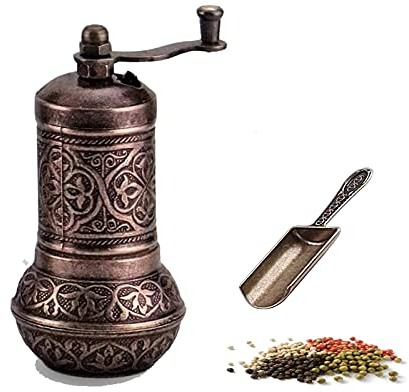 ZGJYSP Macinapepe e Sale Design in Bronzo Macinacaffè e macinapepe con Mini Pala dall'aspetto Antico Saliera in Lega di Zinco Casting Best Carving Metal Regolabile Grossezza