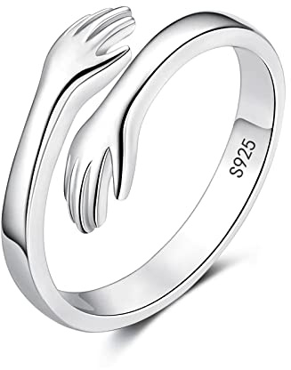 Zolkamery Umarmungsring Silber 925 Damen Ringe, 925 Sterling Silber Umarmung Paare Ringe, Verstellbar Umarmende Hände Trauringe Eheringe Verlobungsring, Unisex Veränderbar Zehenringe Öffnen Ring