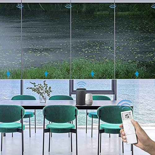 Graywind Motorized Blackout Shades Compatible with Alexa Google Printed Picture Smart Blinds Remote Rechargeable Electric Window Shade, Custom Size (Nature-Rainy Pond)