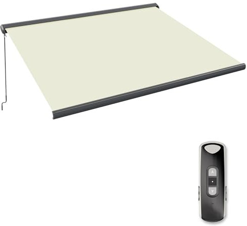 paramondo Markise Kassettenmarkise Curve 2000 Gelenkarmmarkise Balkon Terrasse Sichtschutz, mit jarolift Funkmotor & Funkhandsender, 395 x 300 cm, Gestell Anthrazit, Stoff Uni Creme-Weiß