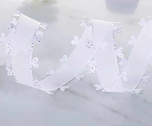 25mm*18m Organza mit Herz Geschenkband Herzen Dekoband Herzband Tüllband Schleifenband Dekoband Herzen Organzaband Bänder Geschenkband Hochzeit Weihnachten