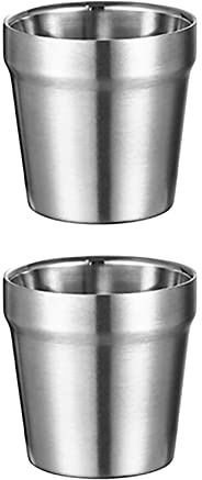 UPTALY 2 Stück Edelstahlbecher (180 ml, Silber), unzerbrechliche Campingbecher, kleine Espressotasse, doppelwandige Latte-Becher, Schnapsbecher, Becher, Metallschieber, dicke Kaffeetassen, Teetasse