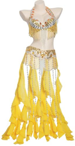 JRUIA Frauen Bauch Karnevals Tanz Kleid Indisches Bollywood Halloween BH Und Gürtel Meerjungfrau Kostüm Professionelle Glänzende Bauchtanzanzüge 2-Teilig,F,XL