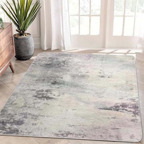 ASIinnsy Alfombra Salón Moderna Alfombra Pelo Corto Abstracta Gris Crema Multicolor Suave Antideslizante Alfombras Grandes para Habitación Sala de Estar Dormitorio Comedor (80 x 120 cm, Gris/Multi)