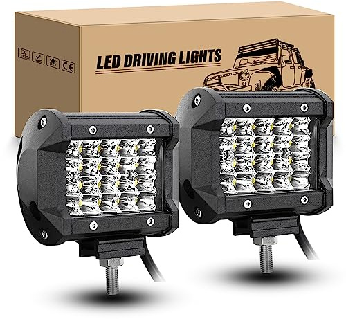 RIGIDON 2x Faro de Trabajo Led, 10 cm 4 60W Spot Luz Conducción 12V 24V | 6000K Blanca, IP67 Impermeable, Foco Tractor Faros Trabajo Led para 4x4 Off road Camión Coche SUV ATV UTV Todoterreno Barco