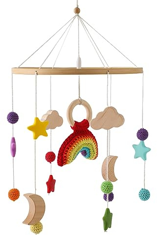 TROYSINC Baby Mobile Windspiel, Holz Hängende Bettglocke für Kinderzimmer, Geschenk für Baby Mädchen oder Jungen, Rassel Spielzeug (Regenbogen)