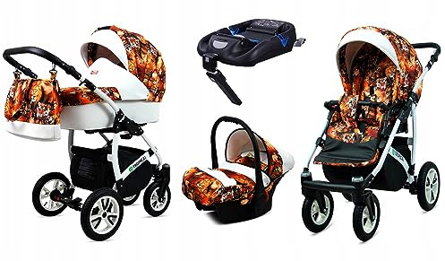 BabyLux® Kinderwagen Set 4 in 1 - White Lux - incl. Babywanne, Buggy Sportsitz, Auto-Babyschale - Autositz - Kinderwagenset - Kombikinderwagen mit Wickeltasche, Regenschutz usw.