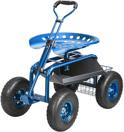 VEVOR Rollsitz Werkstattwagen aus Stahl bis 136kg belastbar Gartenwagen mit 25cm Griff und 45-54cm höhenverstellbarem Sitz Rollwagen 30PSI Reifendruck Arbeitssitz Gartensitz blau