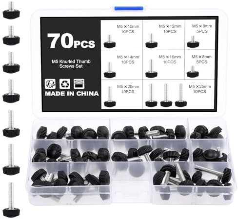 Knpwer 70 Pcs M5 Vis à Oreilles Moletées en Acier au Carbone - Boulons de Poignée et Vis de Serrage Manuel Rondes