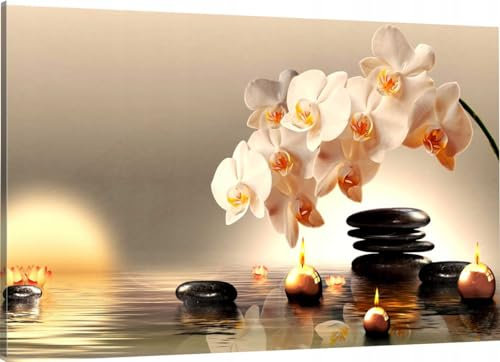 HUBDECO Leinwand Bilder Wohnzimmer - Bilder, Poster, Kunstdrucke - Leinwandbild - Bild auf Leinwand - Tolle Zimmerdekoration - Schlafzimmer Bilder - 100x70 cm - Weiße Orchidee