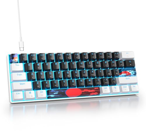 surmen 60% Mechanical Gaming Keyboard with Linear Red Switch, Wired Mini Compact Keyboard 60 Percent Backlit for Laptop Desktop PC Gamers （61 Black-Ice Blue）