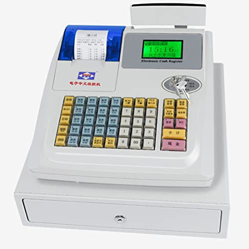 GJBMXSM Registrierkasse für Gastronomie, Handel Einzelhandel Kassensystem mit 48 Tasten mit Banknotenschachtel 40W, Kasse mit 8-Bit LED Digitalanzeige ausgestattet,White
