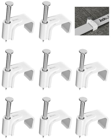 Jadaol Cable Clips 100Pcs 8mm Nail in Clips for Flat Ethernet Cables Wall Clips Cable Tacks Electrical Wire TV Cable Speaker Wire Coax Clips Cable Nails for Cords Cat5/Cat5e/Cat6/Cat7 RJ45 Cord Clips