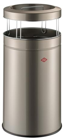 WESCO Big Ash Cendrier sur pied stable avec toit de couleur argent neuf, tôle d'acier revêtue par pulvérisation, volume 120 l, fixation intérieure pour sacs poubelles, passoire amovible