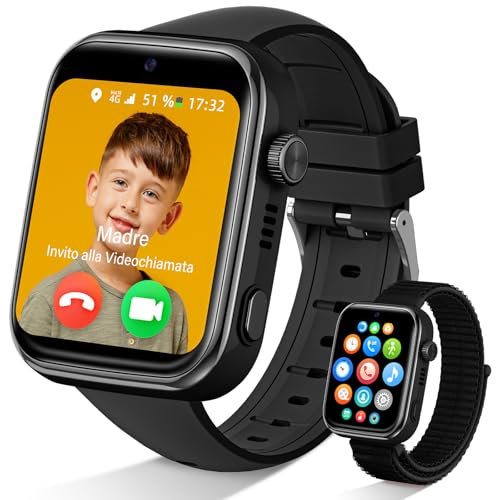 AKUMAKA Reloj Inteligente Niño 4G, IP68 Impermeable Smartwatch Niño con GPS y Llamadas, Videollamada, Whatsapp, SOS, Modo Clase, 5 Modos Deportivos, Podómetro, Reloj Inteligente con SIM, Negro