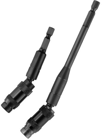 IUSOT 2 Pcs Magnetic Drill Bit Holders, 1/4 Hex Pivoting Bit Holder, 20 Degree Rotary Quick Release Drill Extension Screwdriver Bit Holder for Narrow Spaces or Corners, 91mm & 145mm (Black)