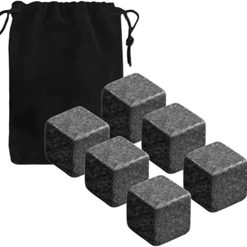 Wisafory 6 Stück Whisky Steine Set Marmor Eiswürfel Kühlsteine mit Aufbewahrungsbeutel Wiederverwendbare Eiswürfel Whisky Geschenkset Whisky Stones für Whiskey, Rum, Gin, Cocktail 4 * 4 * 4cm