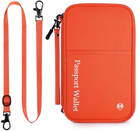 Asnews Reisepass Tasche Familie Reisepass Organizer mit RFID Blocker, Tragbare Reisepasshülle Ausweistasche, Reise Organizer Dokumente für Damen und Herren, Orange