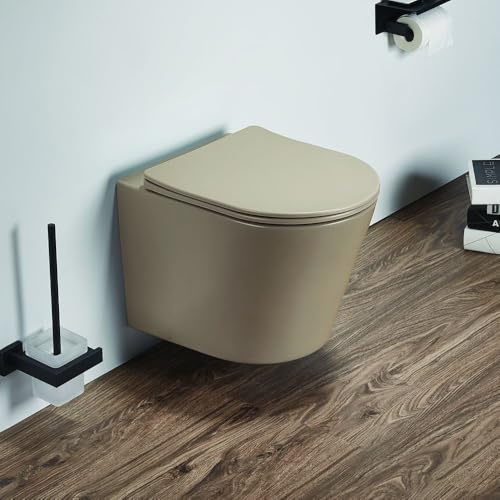 Milano Elements Sand Round Wall Hung Toilet WC Pan Soft Close Seat