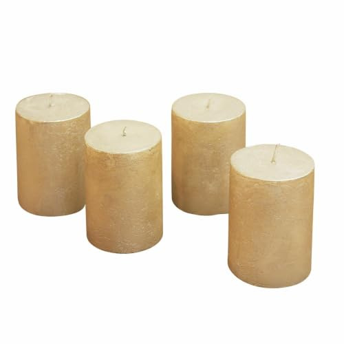 Loberon Kerze 4er Set Virrans, Gold | Handgearbeitete Echtwachskerzen, Durchgefärbt, Lange Brenndauer, Adventskerzen, Adventskranz, Stumpenkerzen, Paraffinwachs