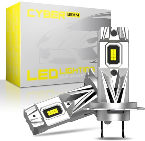 CYBERBEAM H7 LED Headlight Bulb for Car, 900% 36000LM 100W Super Bright H7 Headlight Bulb Conversion Kit,1:1 Mini Size,6500K White IP68 Waterproof,Plug and Play, Pack of 2