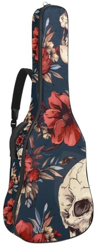 Ästhetische Totenköpfe mit buntem Blumenmuster, gepolsterte Gitarrentasche, schützende Akustikgitarre, Gigbag für E-Bass, Konzertgitarre, Mehrfarbig 04, 42.9x16.9x4.7 in, Lässiger Tagesrucksack