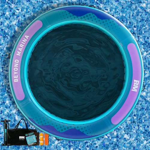 BEYOND MARINA Inflatable Water Hammock Floating Air Dock River Float with Mesh Heavy Duty Round Ring Raft for Pool Lake Ocean Portable Island Platform Pad 8'*6'*6