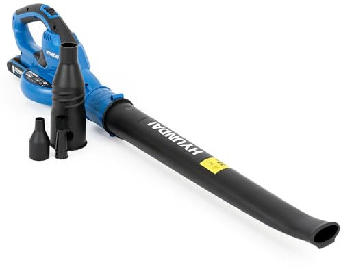 Hyundai 20V Cordless Leaf Blower with 2.0Ah Lithium-ion Battery & Charger, Lightweight Garden Blower with Long/Short Tube, Air Duster & Detail Brush