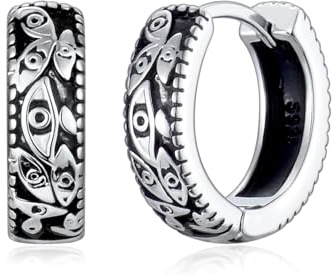 CERSLIMO Orecchini da uomo malocchio – Orecchini in argento Sterling da donna uomo – orecchini a cerchio neri | Regali di Natale