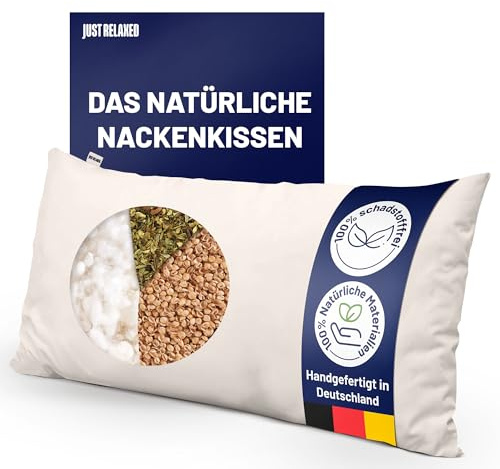 just relaxed Schafschurwoll-Hirsekissen mit Kräutern 40 x 80 cm – Formstabiles Schlafkissen mit Baumwoll-Bezug – Feuchtigkeitsregulierendes Kopfkissen mit Stützfunktion – Atmungsaktives Kissen