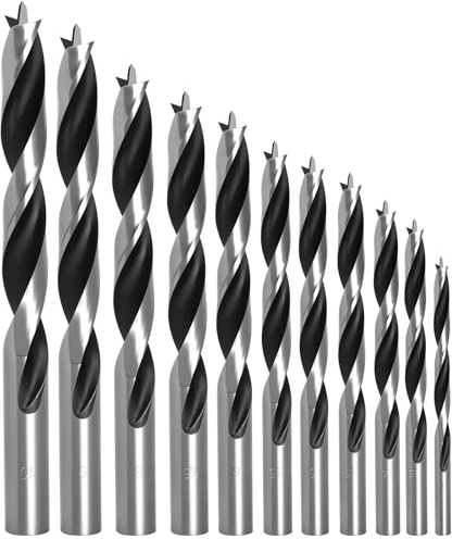 15 Pcs Brad Point Wood Drill Bits for Woodworking, Carbon Steel Brad Point Drill, Metric Brad Point Drill Bits with Double Flutes Design for Soft & Hard Woods MDF Acrylic, (1/8-33/64)