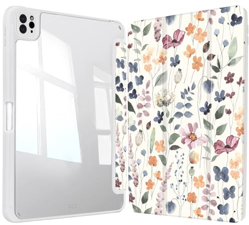 Vozehui Plant Flowers Hülle für iPad Air11 Zoll Hülle M3 2025/M2 2024/iPad Air 5/2022/Air4 2020 10.9 Zoll mit durchsichtiger Rückenschale mit Bleistifthalter,Dreifache Schutzhülle