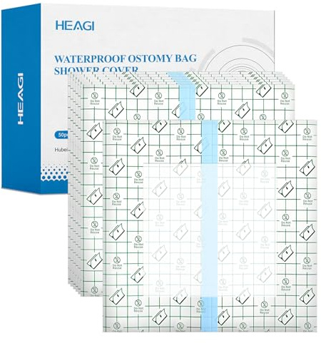 Lot de 50 Housse de douche imperméable pour sac de stomie 20 x 20cm, protection de douche pour stomie avec coussinet antiadhésif, film protecteur adhésif pour poches de colostomie iléostomie urostomie