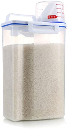 WPKD BLUEIY Contenitore ermetico per cereali con coperchio dosatore per cereali, farina, noci, in plastica trasparente, capacità 2 kg, BPA