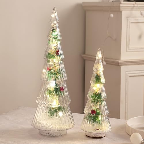 Mini Weihnachtsbaum, 2 Stück Kleiner Weihnachtsbaum mit Beleuchtung, LED Mini Weihnachtsbaum, Künstlicher Tannenbaum, Acryl Weihnachtsbäume Tisch Weihnachtsdeko Innen Weihnachts Dekoration