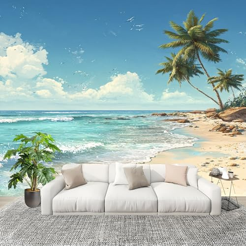 Paisaje de Playa Tropical Fotomurales Pared Papel Pintado 350x256 cm Azul Tejido No Tejido Fotomurales Dormitorio Para la sala Decoración de pared tipo póster Fondo De Pantalla