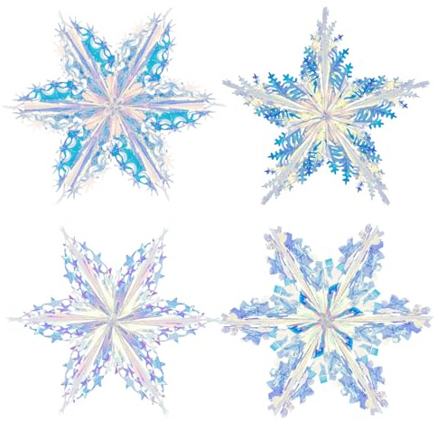 Sixfolo 4 Stück Schillernde Schneeflocken Hängend 40 cm Weihnachten Schneeflocke Deko 3D Große Schneeflocken Ornament zum Anhänger für Weihnachten Geburtstag Hochzeit Partys