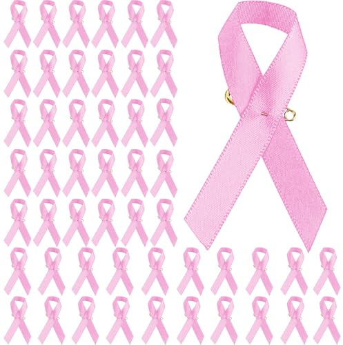 GWAWG 51PCS Épingles en Polyester Octobre Rose Broche Ruban Cancer du Sein Accessoires,Décoration avec Épingle de Sûreté,pins octobre rose en polyester,broche ruban rose cancer du sein Pour Sensibilis