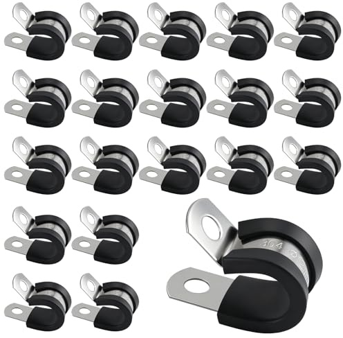 20 Stück Rohrschellen mit Gummieinlage, 12mm Schlauchschellen Edelstahl Kabelklemme, Gummi Gefüttert P Clips, Kabelklemmen, Befestigungsschelle für Kabel, Leitung, Draht, Schlauch (12mm)