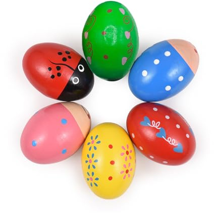 6 Pack Huevo de Madera Shake Egg Pascua Instrumento percusión Musical para Fiesta Regalo Rellenos Canasta Divertido e Interesante