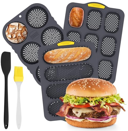 Toaboa Juego de 3 moldes de silicona para panecillos con rascador y cepillo, calentamiento uniforme, resistente a altas temperaturas, para familias