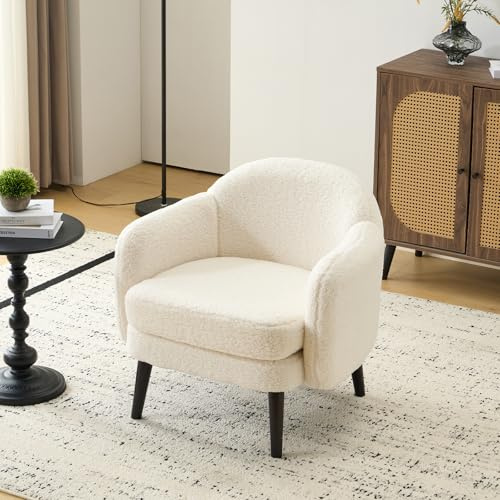 Bonnlo Sessel Gepolsterter Cocktailsessel, Moderner Loungesessel für Wohnzimmer, Lesesessel, Clubsessel, bis 113 kg belastbar, Schlafzimmer, Büro oder Wartebereich (Teddy-Stoff, Beige)
